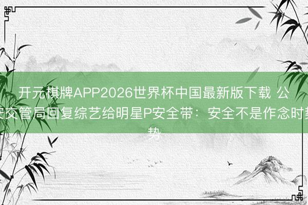 开元棋牌APP2026世界杯中国最新版下载 公安交管局回复综艺给明星P安全带：安全不是作念时势